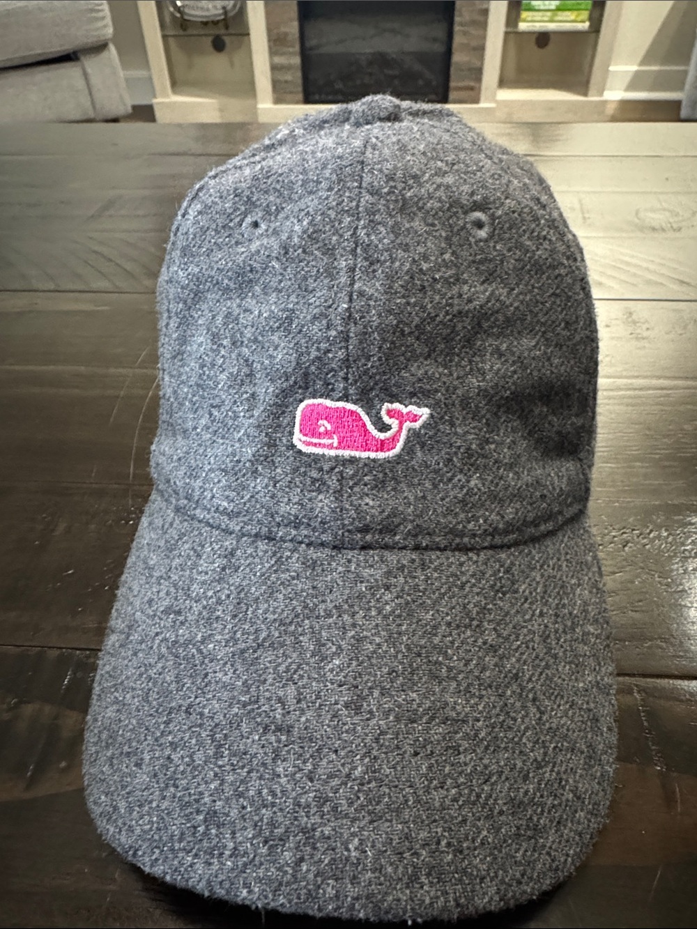 Vineyard Vines Heather Gray Wool Cap with Pink Whale Emblem